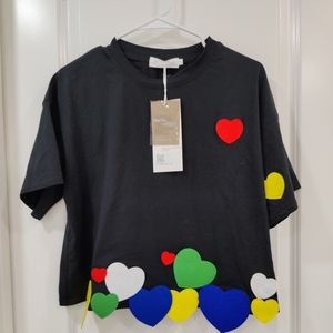 Black colorful heart shape women's T Shirt.
